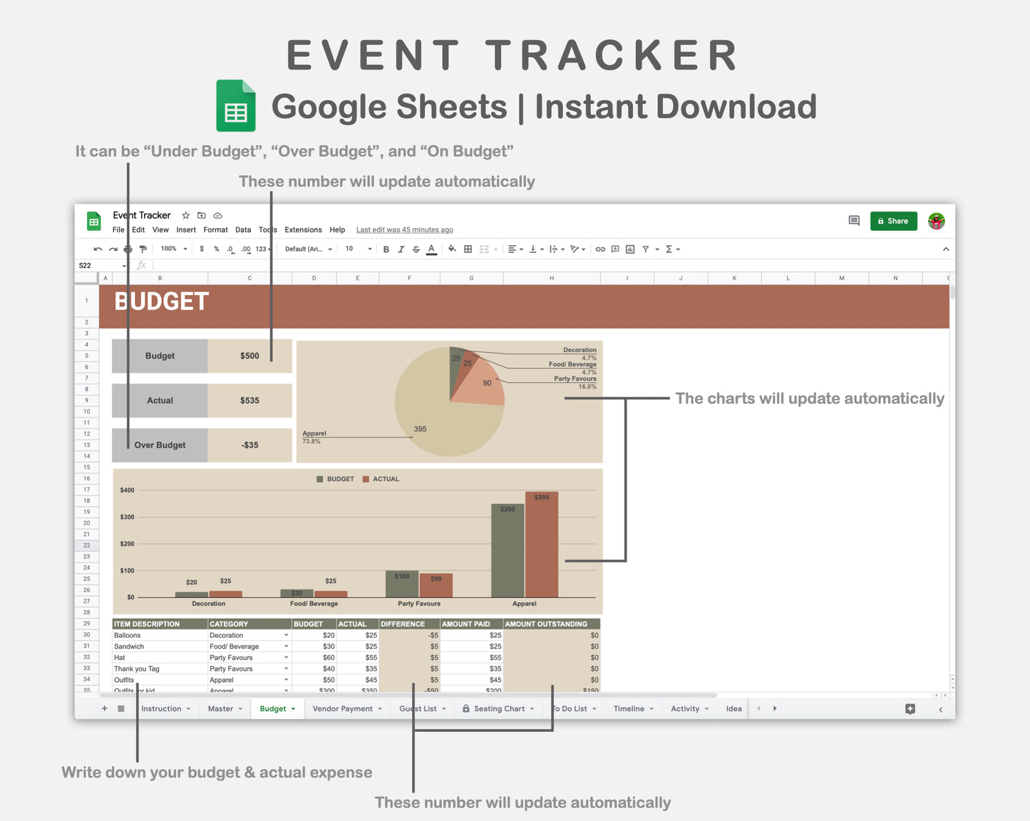 Google Sheets - Event Planner - Earthy