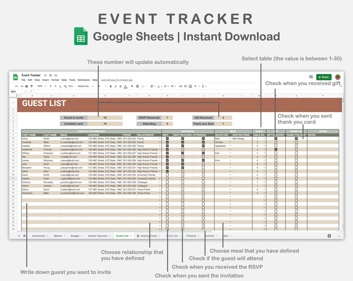 Google Sheets - Event Planner - Earthy