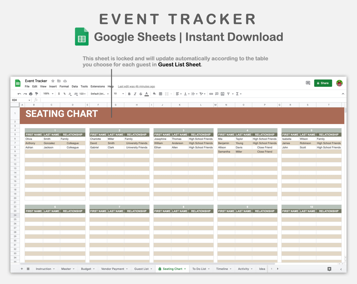 Google Sheets - Event Planner - Earthy