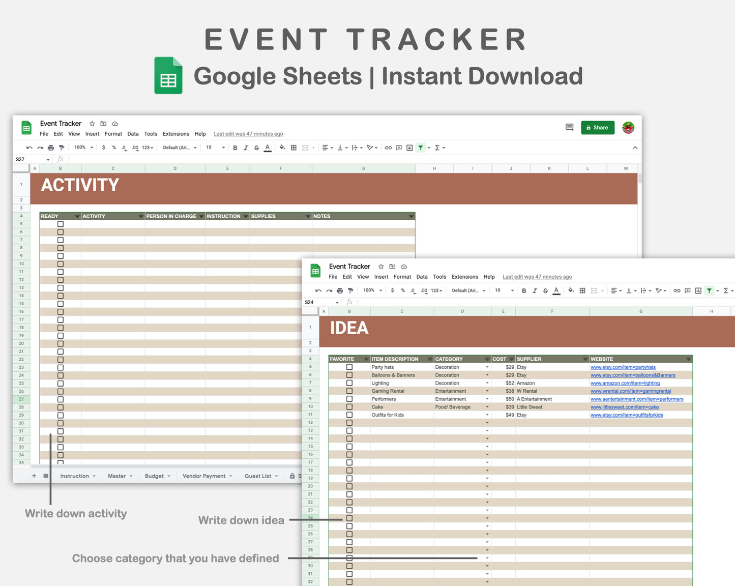 Google Sheets - Event Planner - Earthy