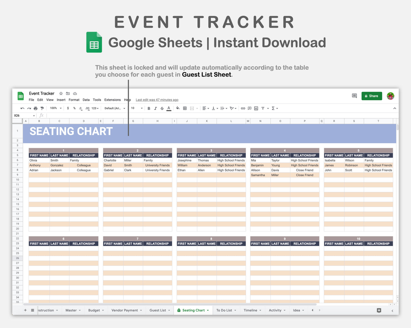 Google Sheets - Event Planner - Sweet