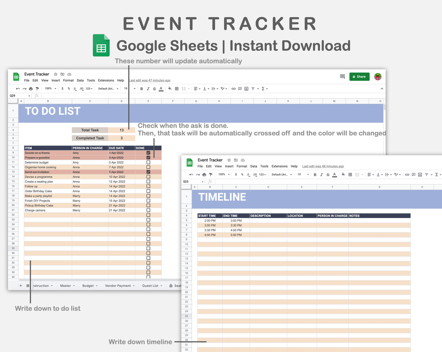 Google Sheets - Event Planner - Sweet