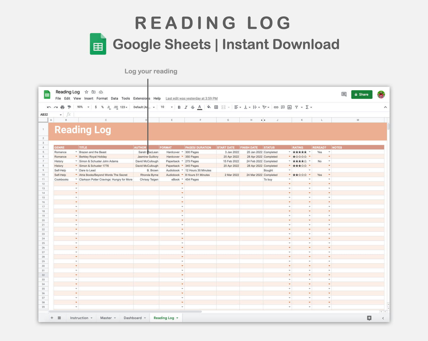 Google Sheets - Reading Log - Neutral