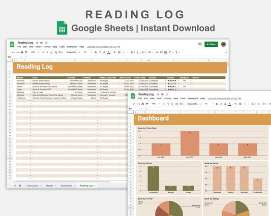 Google Sheets - Reading Log - Boho