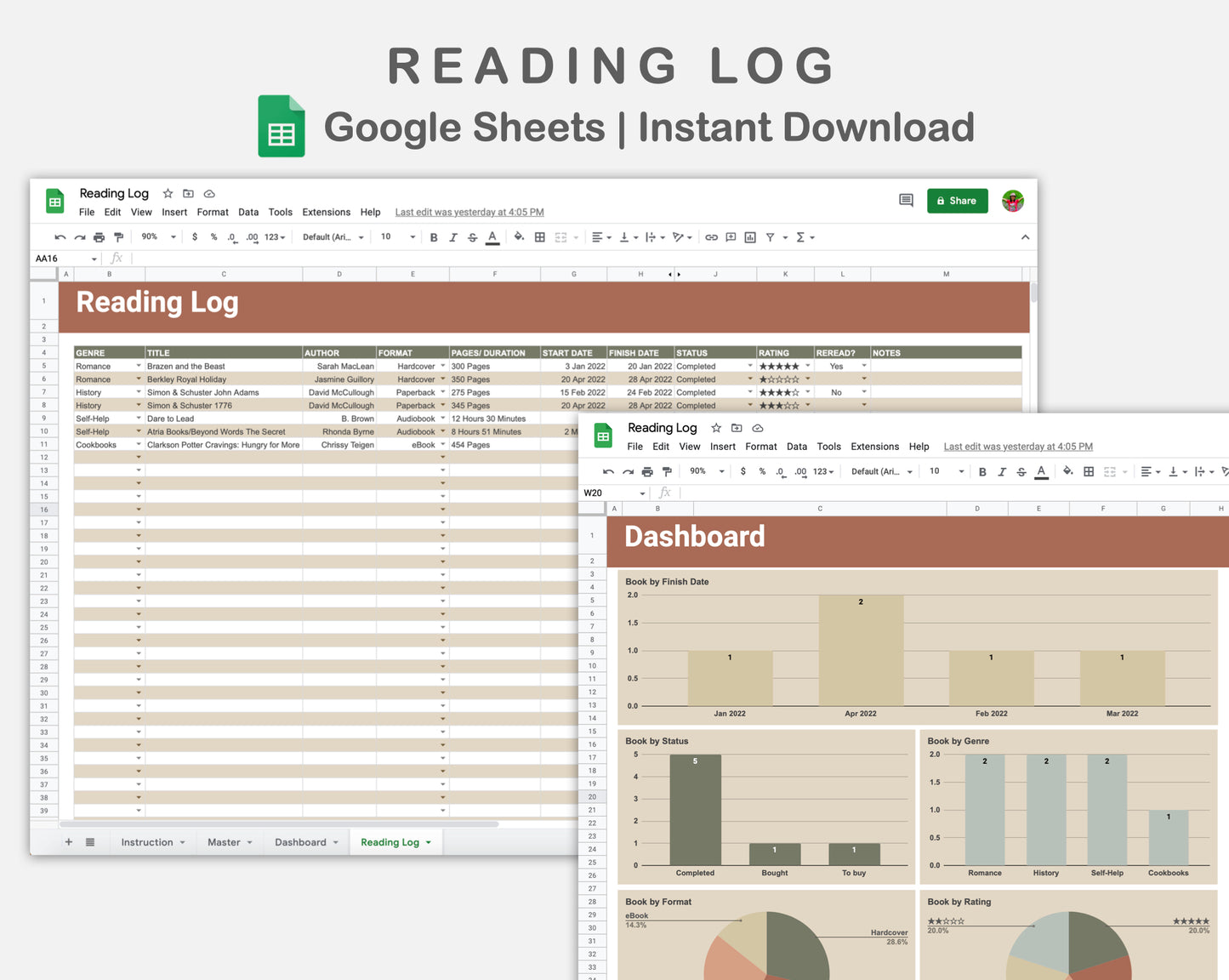 Google Sheets - Reading Log - Earthy