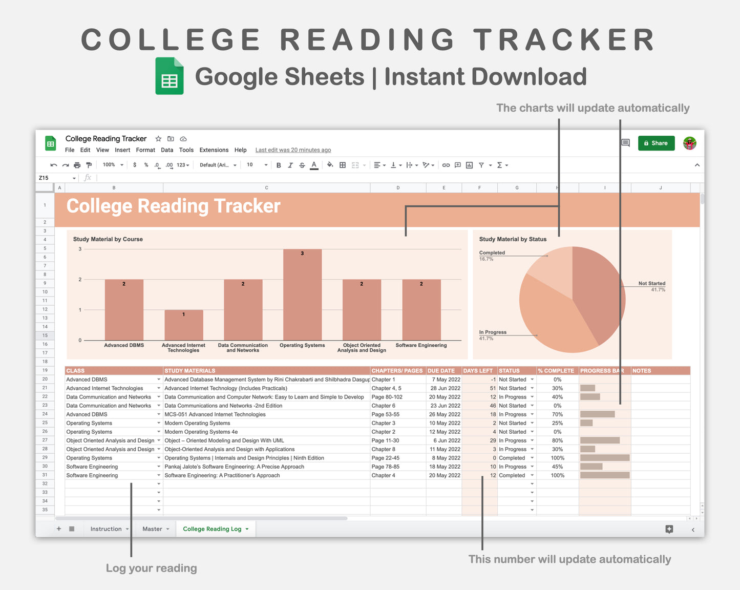 Google Sheets - College Reading Tracker - Neutral