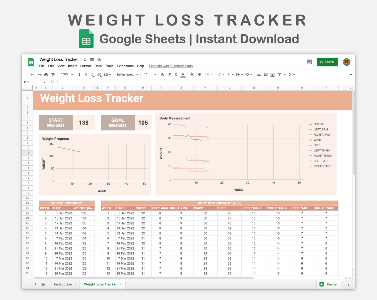Google Sheets - Weight Loss Tracker - Neutral