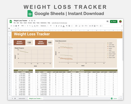 Google Sheets - Weight Loss Tracker - Boho