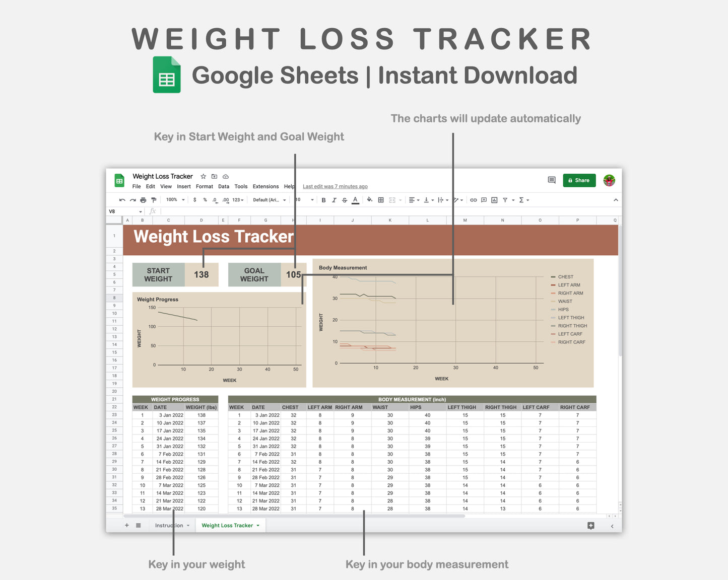 Google Sheets - Weight Loss Tracker - Earthy