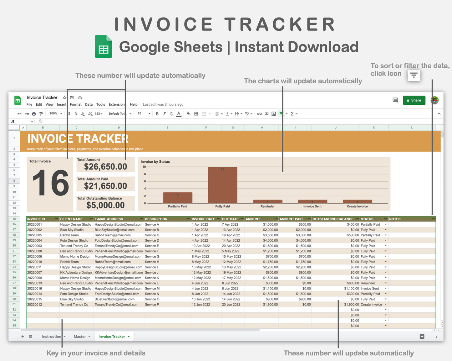 Google Sheets - Invoice Tracker - Boho