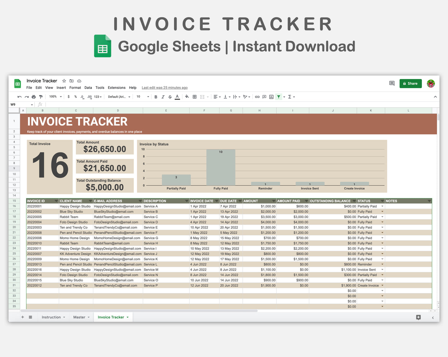 Google Sheets - Invoice Tracker - Earthy