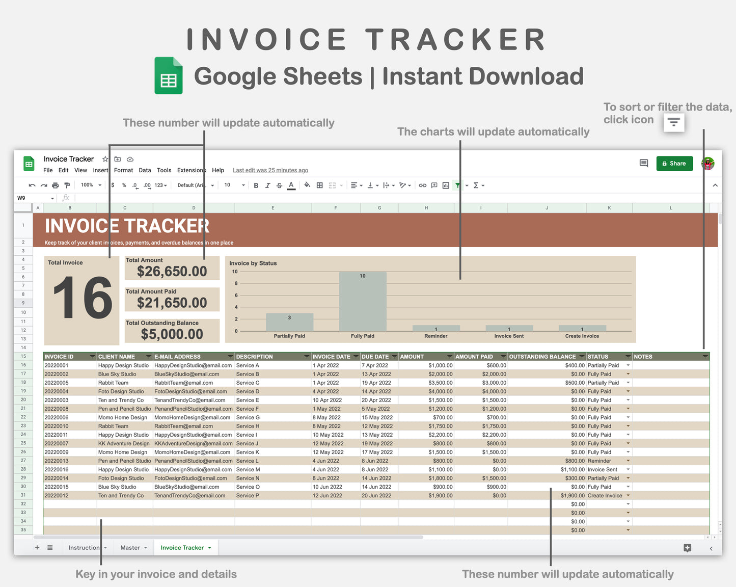 Google Sheets - Invoice Tracker - Earthy