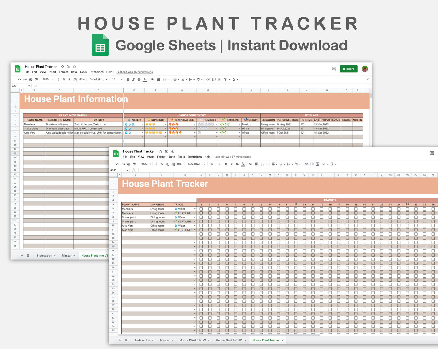 Google Sheets - House Plant Tracker - Neutral