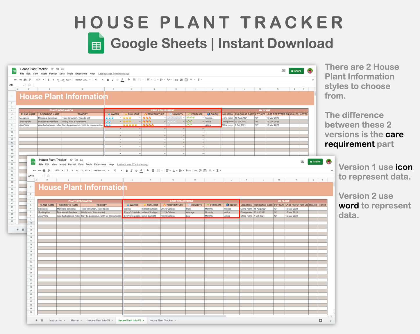 Google Sheets - House Plant Tracker - Neutral