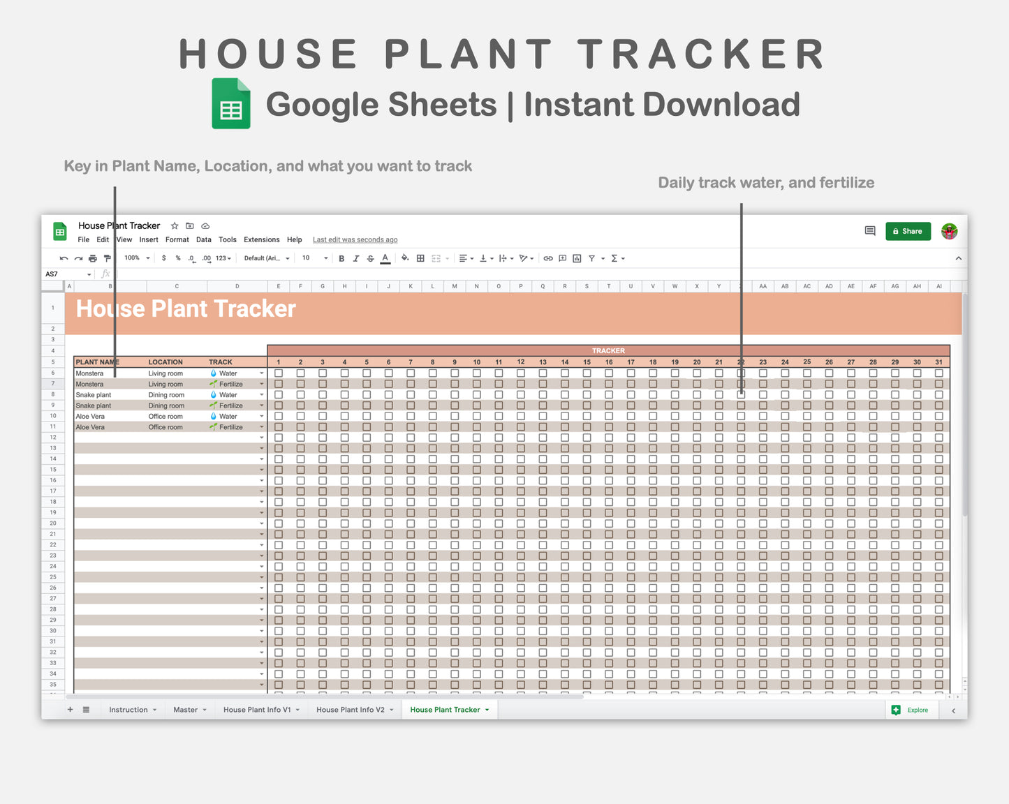 Google Sheets - House Plant Tracker - Neutral