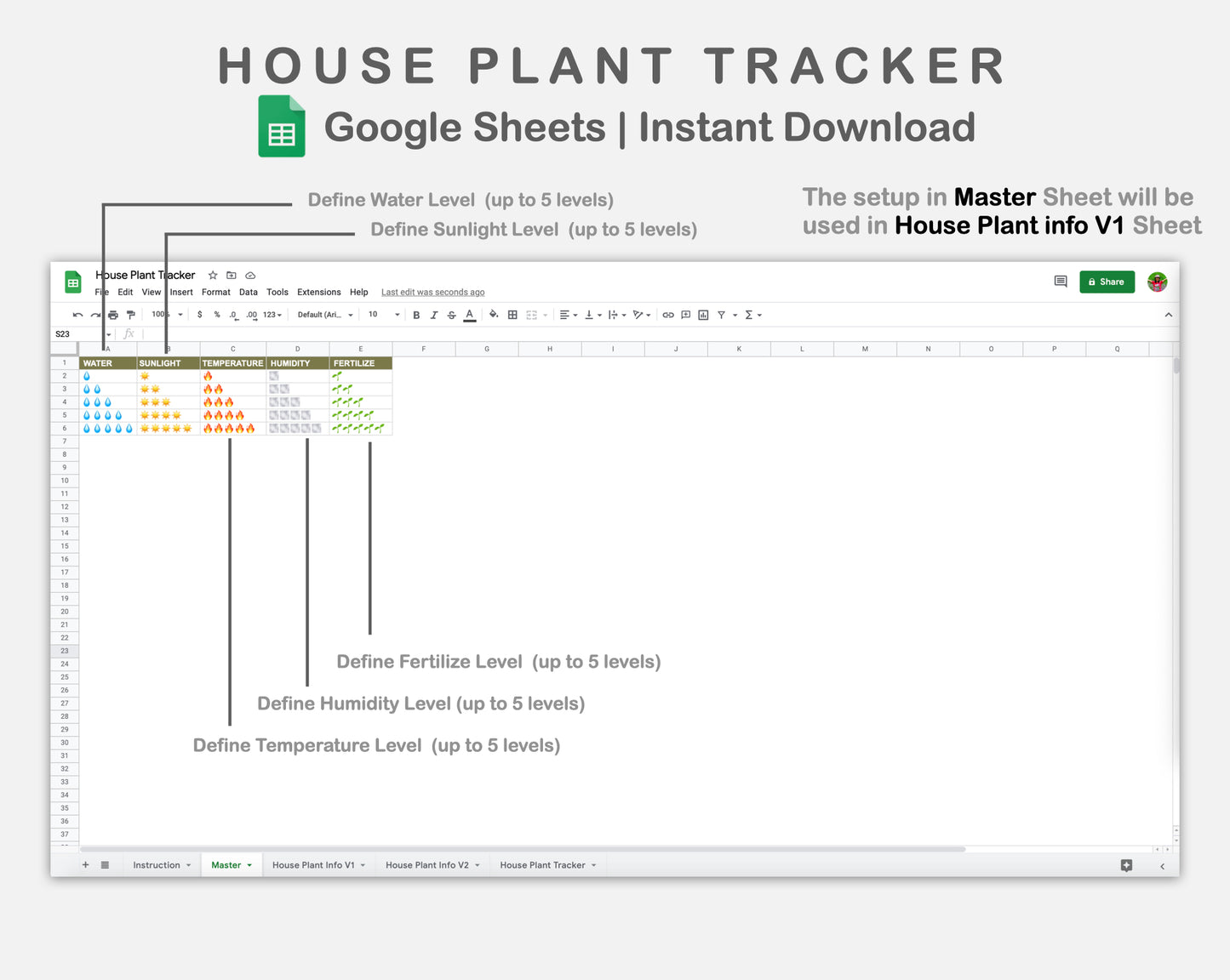 Google Sheets - House Plant Tracker - Boho