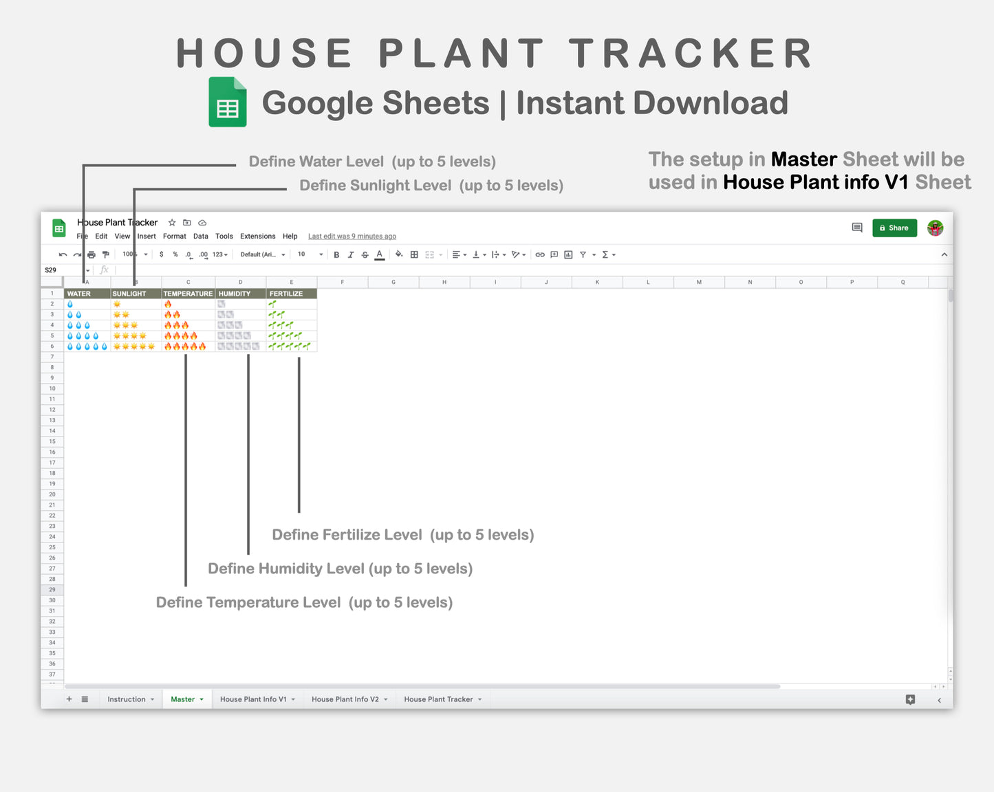Google Sheets - House Plant Tracker - Earthy