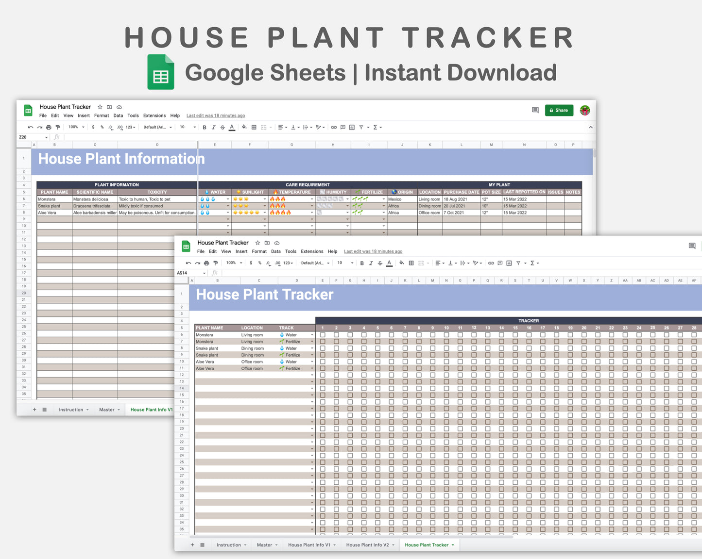 Google Sheets - House Plant Tracker - Sweet