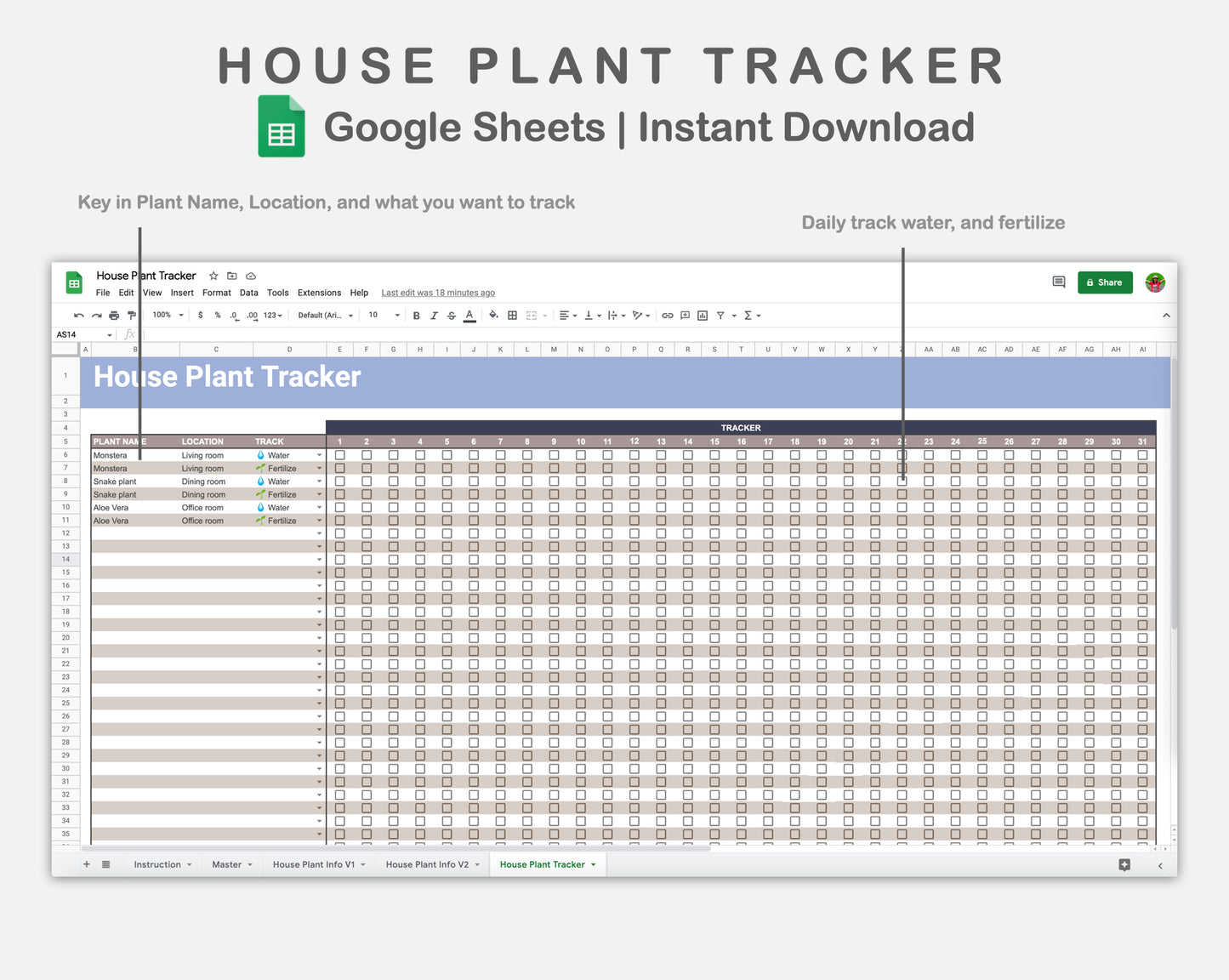 Google Sheets - House Plant Tracker - Sweet