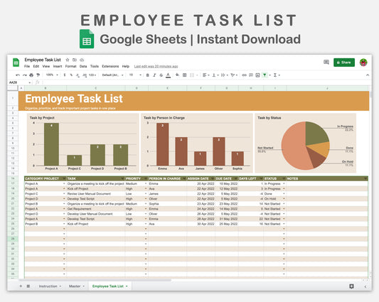 Google Sheets - Employee Task List  - Boho