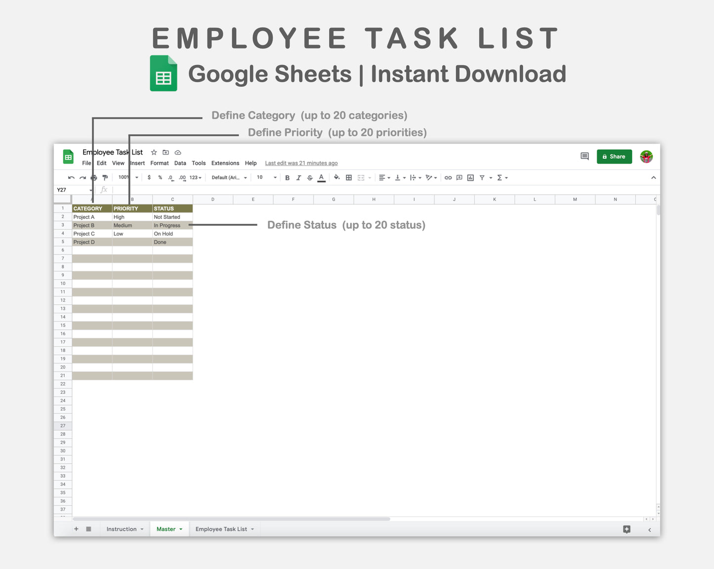 Google Sheets - Employee Task List  - Boho