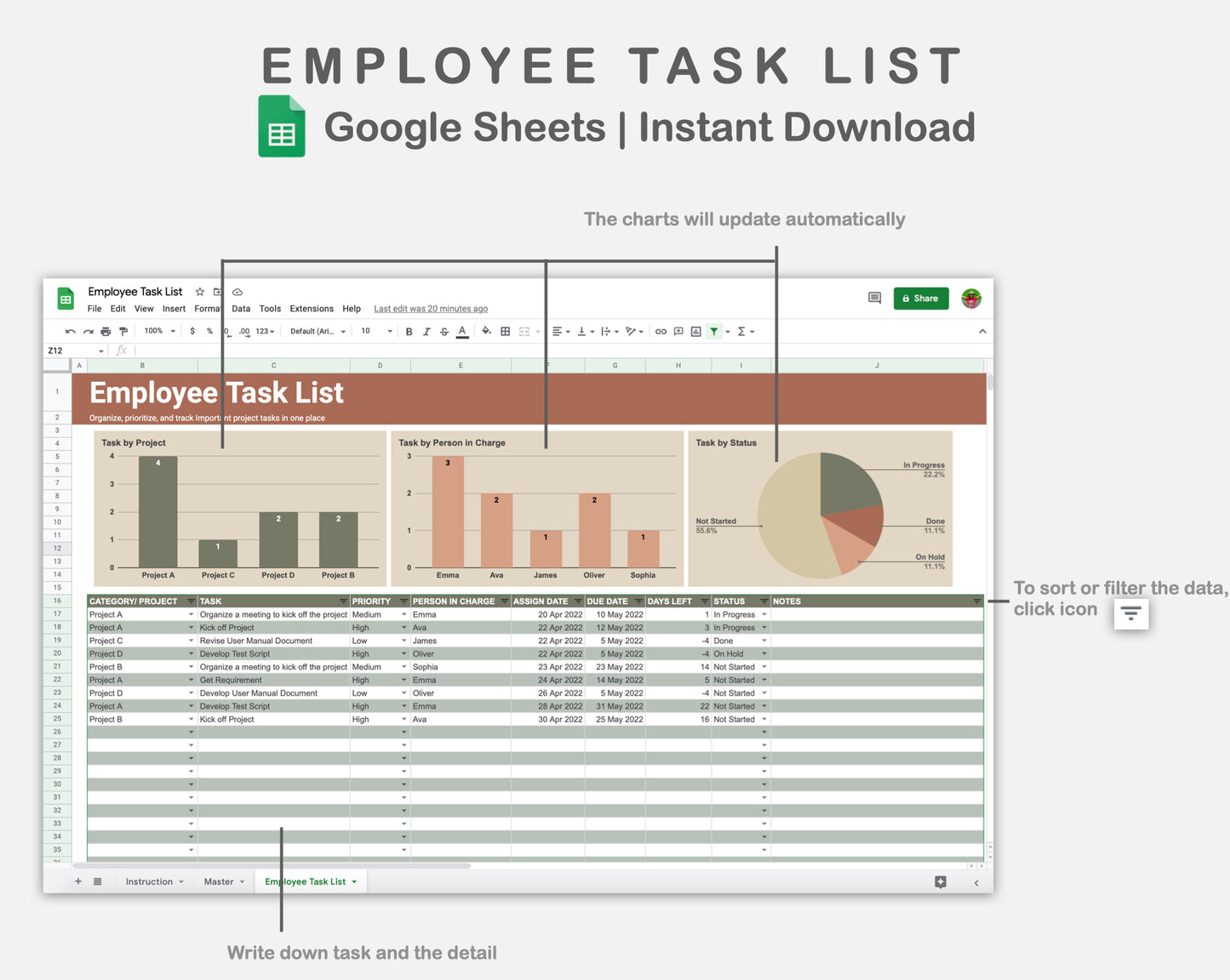 Google Sheets - Employee Task List  - Earthy