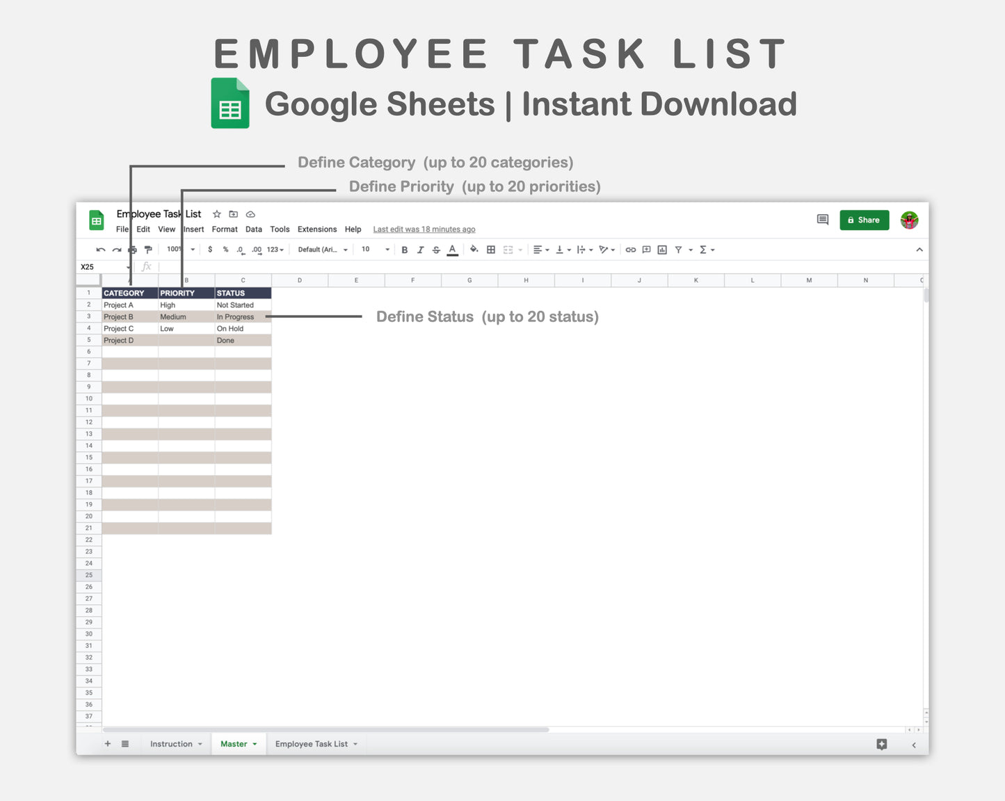 Google Sheets - Employee Task List  - Sweet