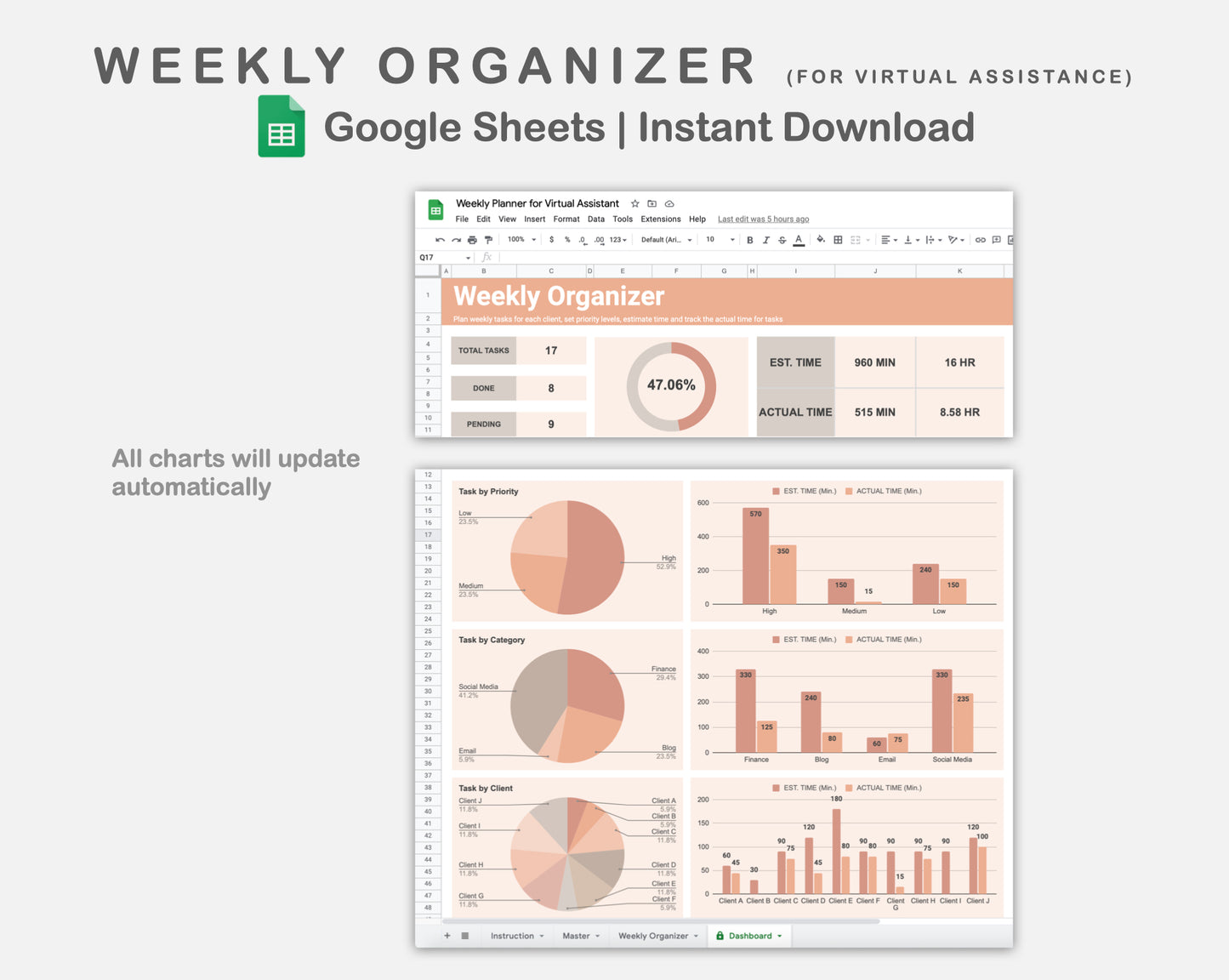 Google Sheets - Weekly Organizer for Virtual Assistant Business - Neutral
