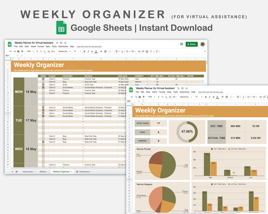 Google Sheets - Weekly Organizer for Virtual Assistant Business - Boho