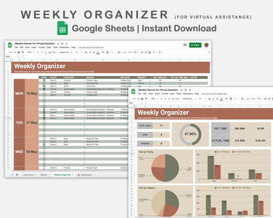 Google Sheets - Weekly Organizer for Virtual Assistant Business - Earthy