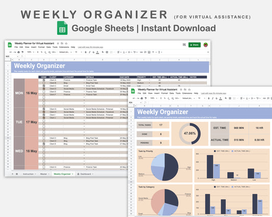 Google Sheets - Weekly Organizer for Virtual Assistant Business - Sweet