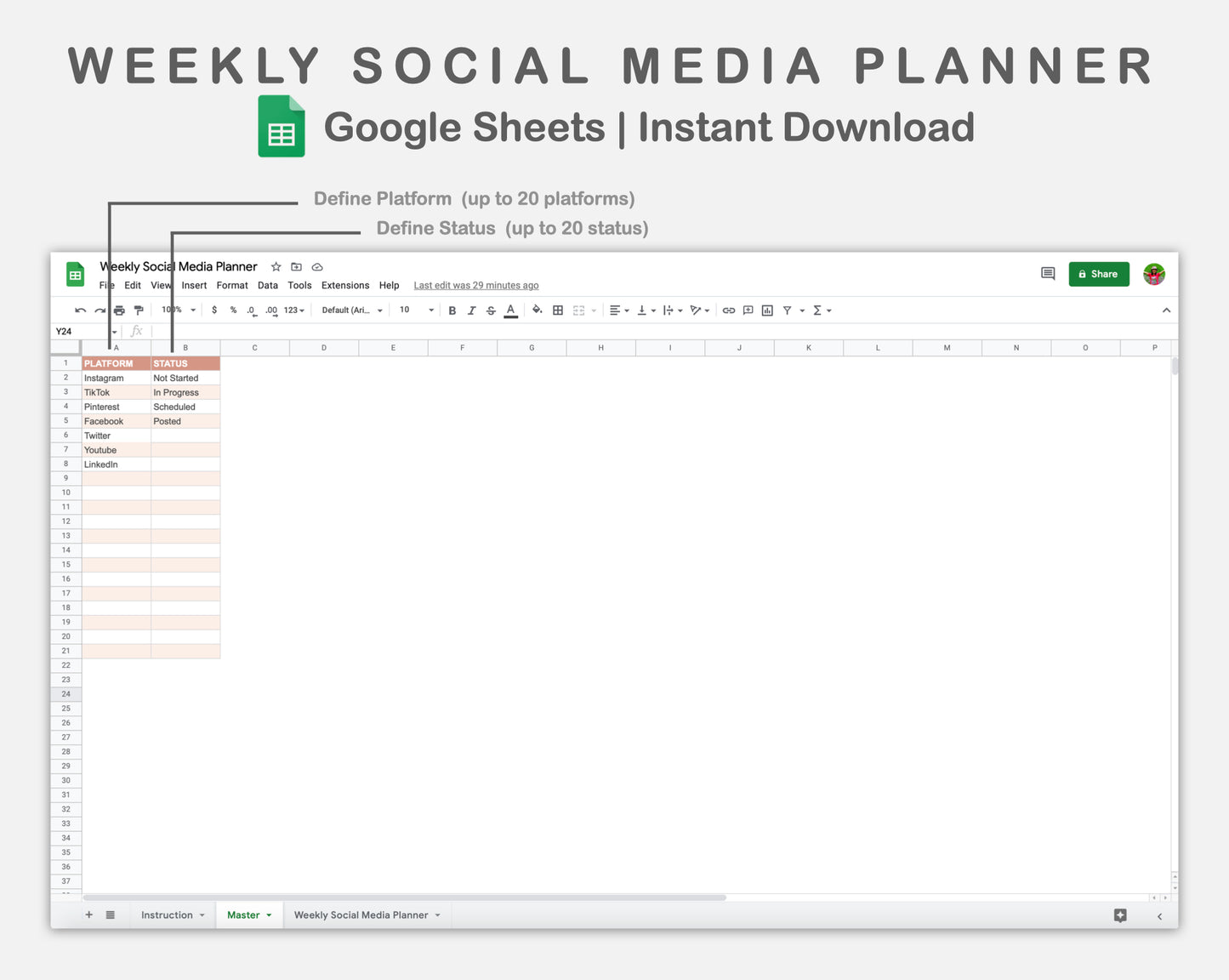 Google Sheets - Weekly Social Media Planner  - Neutral