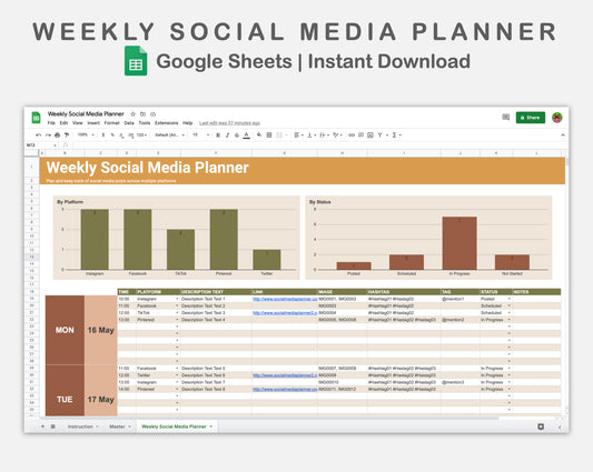 Google Sheets - Weekly Social Media Planner  - Boho