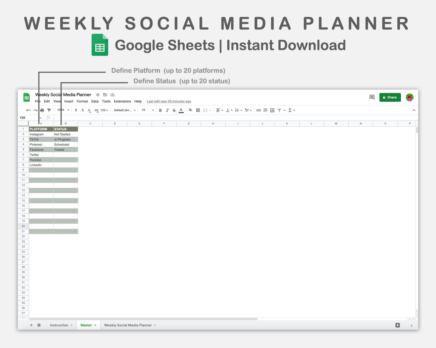 Google Sheets - Weekly Social Media Planner  - Earthy