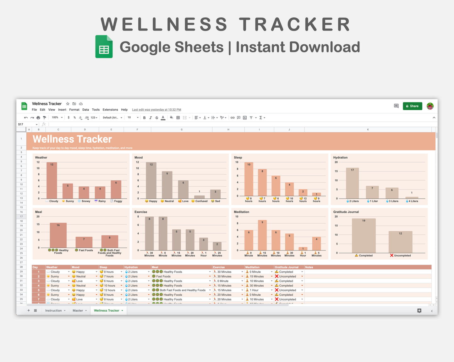 Google Sheets - Wellness Tracker  - Neutral