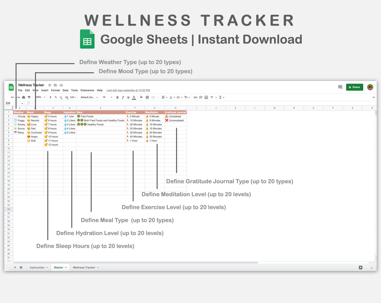 Google Sheets - Wellness Tracker  - Neutral