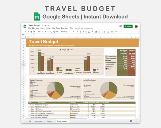 Google Sheets - Travel Budget  - Boho