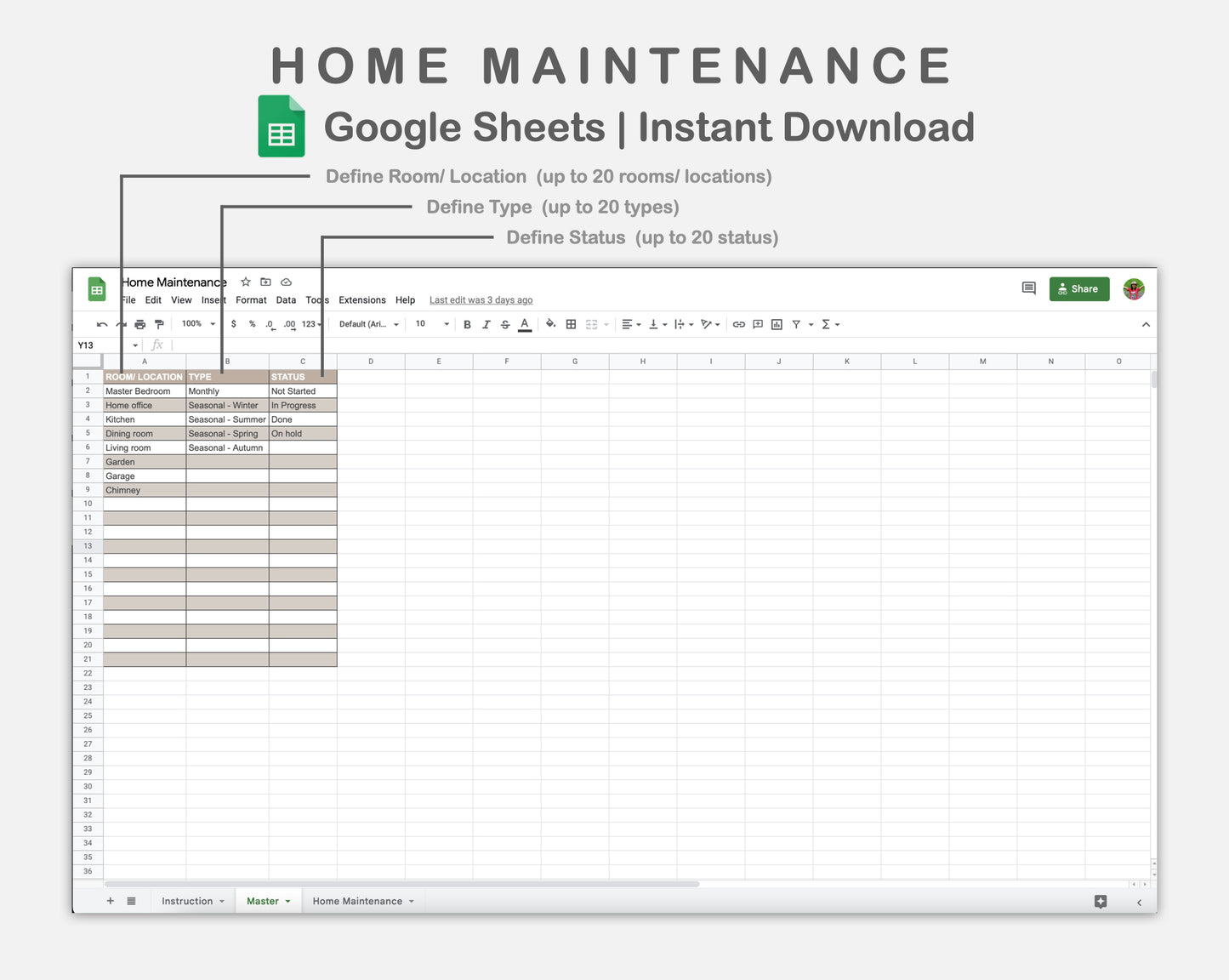 Google Sheets - Home Maintenance - Neutral