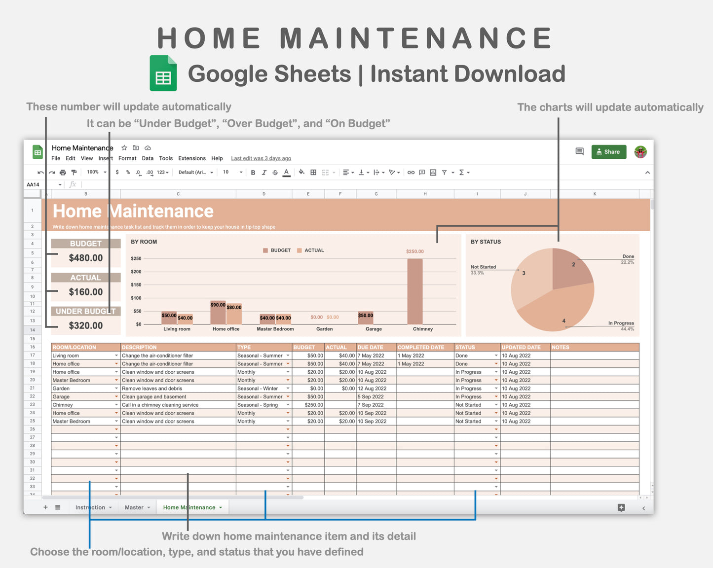 Google Sheets - Home Maintenance - Neutral