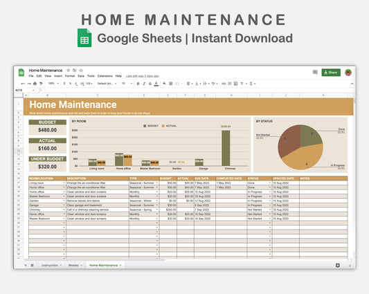 Google Sheets - Home Maintenance - Boho