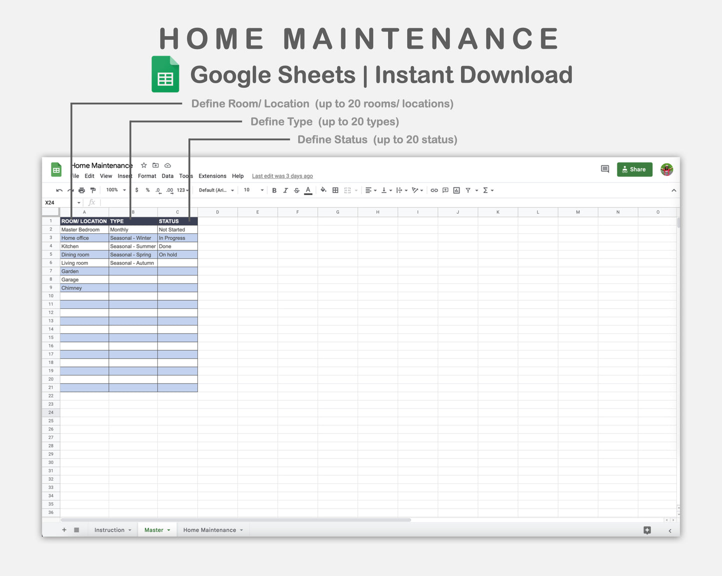 Google Sheets - Home Maintenance - Sweet