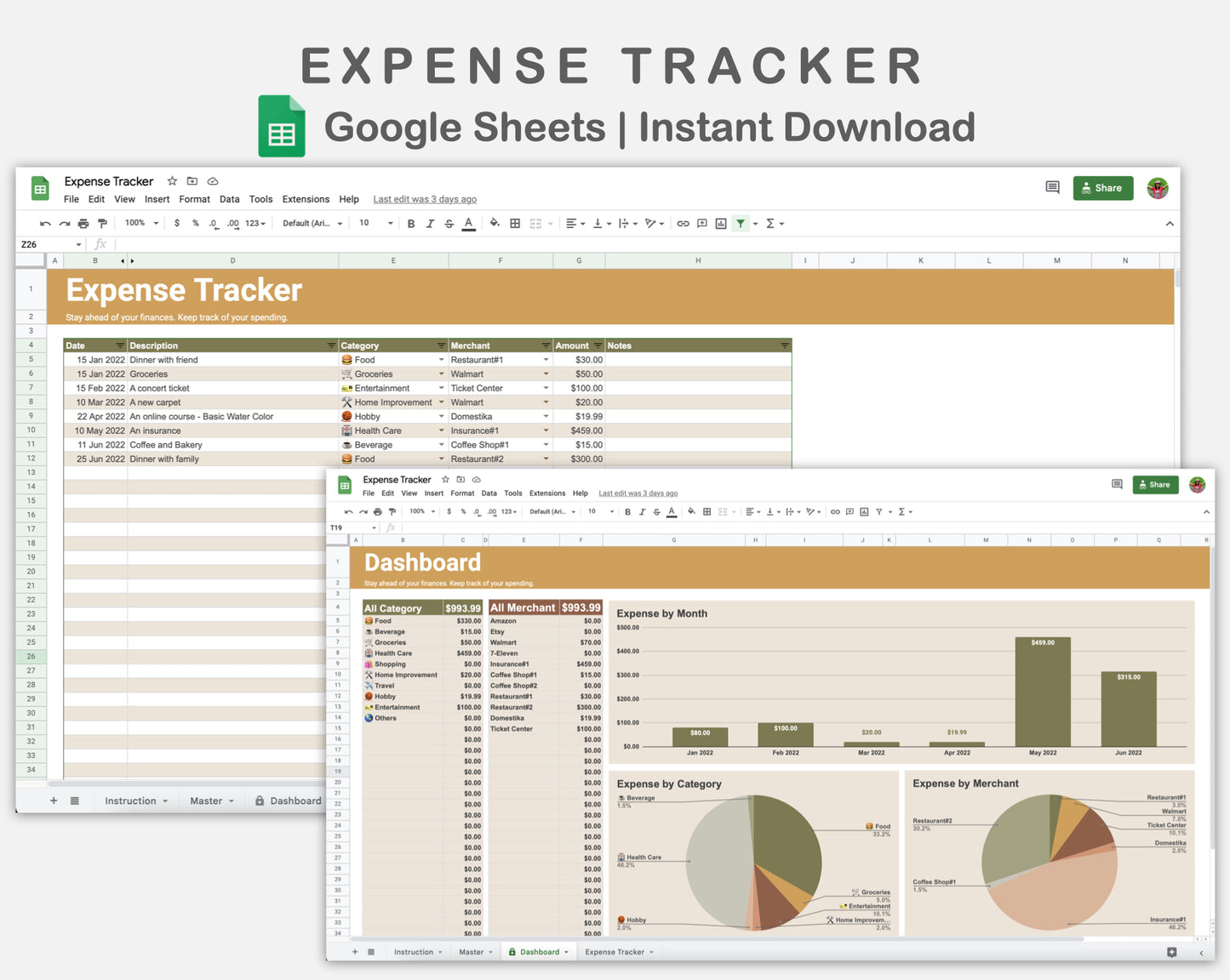 Google Sheets - Expense Tracker - Boho