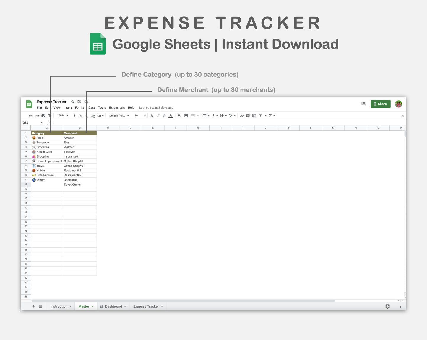 Google Sheets - Expense Tracker - Boho