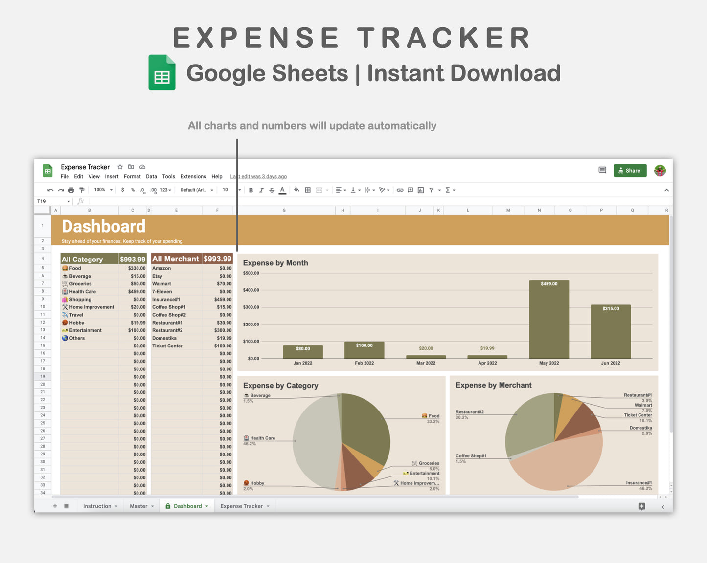 Google Sheets - Expense Tracker - Boho