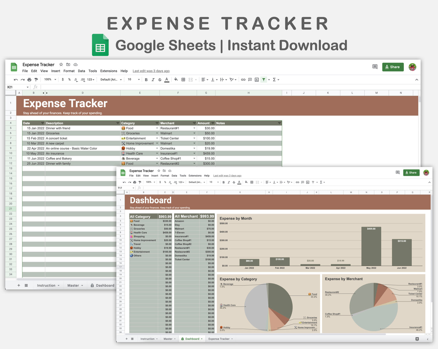 Google Sheets - Expense Tracker - Earthy