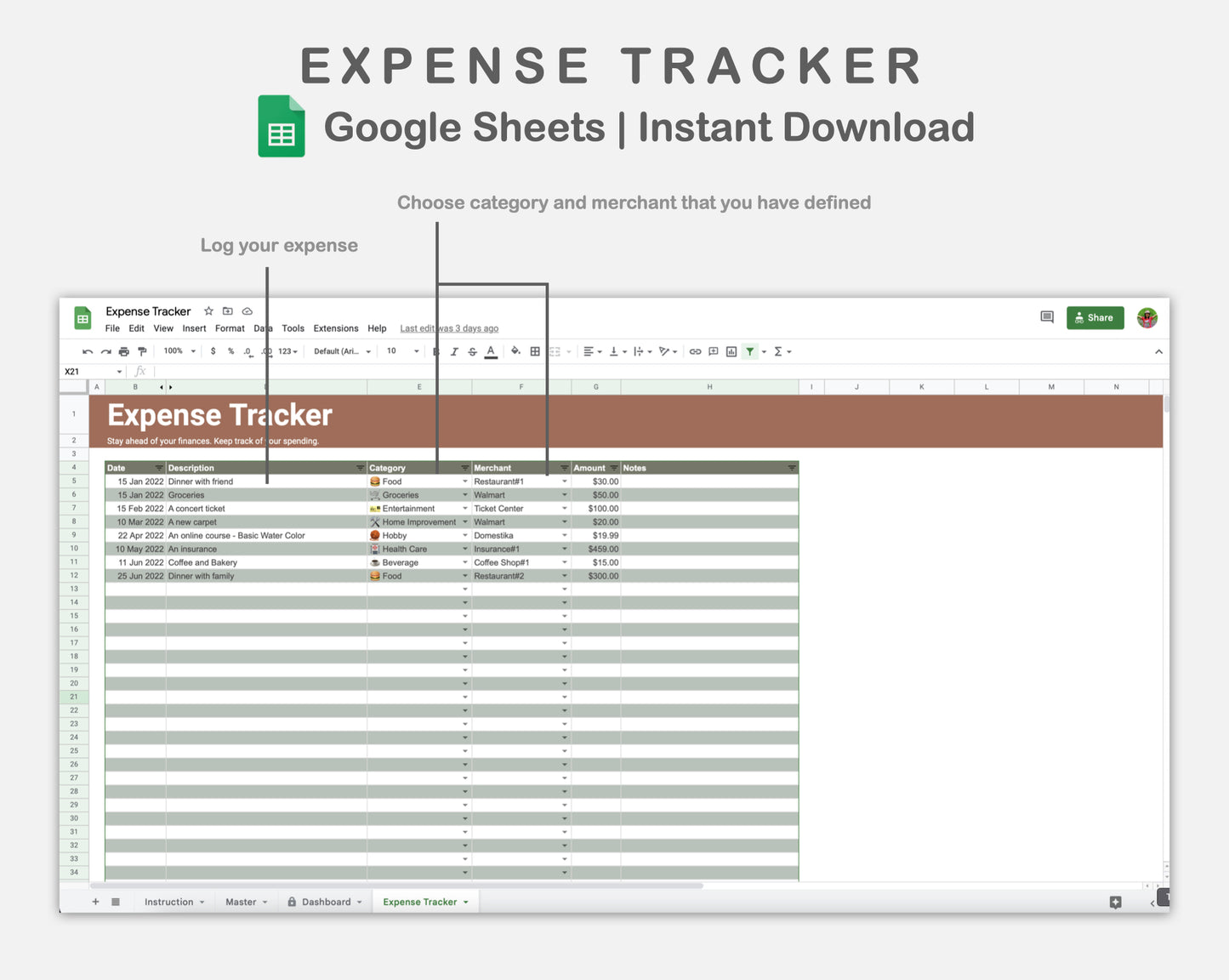 Google Sheets - Expense Tracker - Earthy