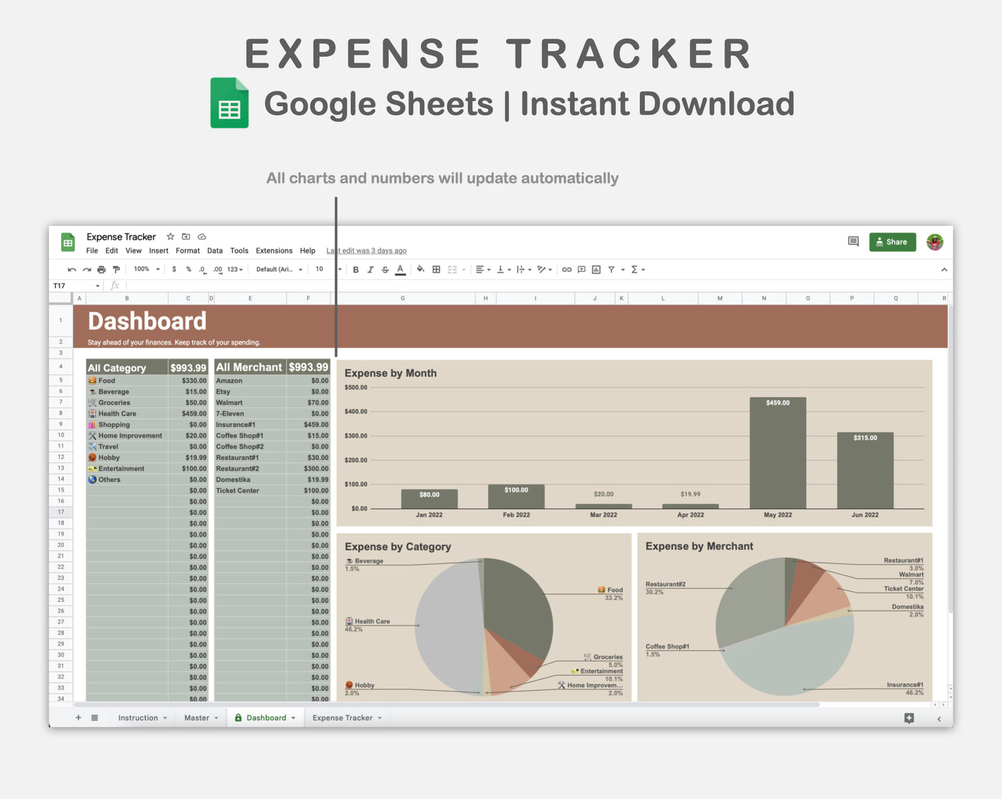 Google Sheets - Expense Tracker - Earthy
