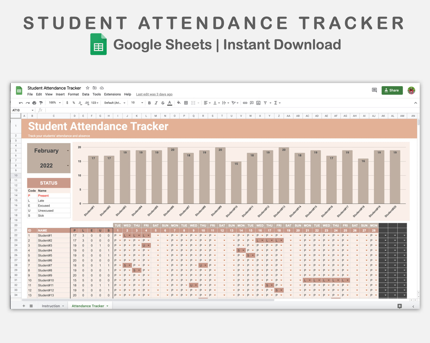 Google Sheets - Student Attendance Tracker - Neutral