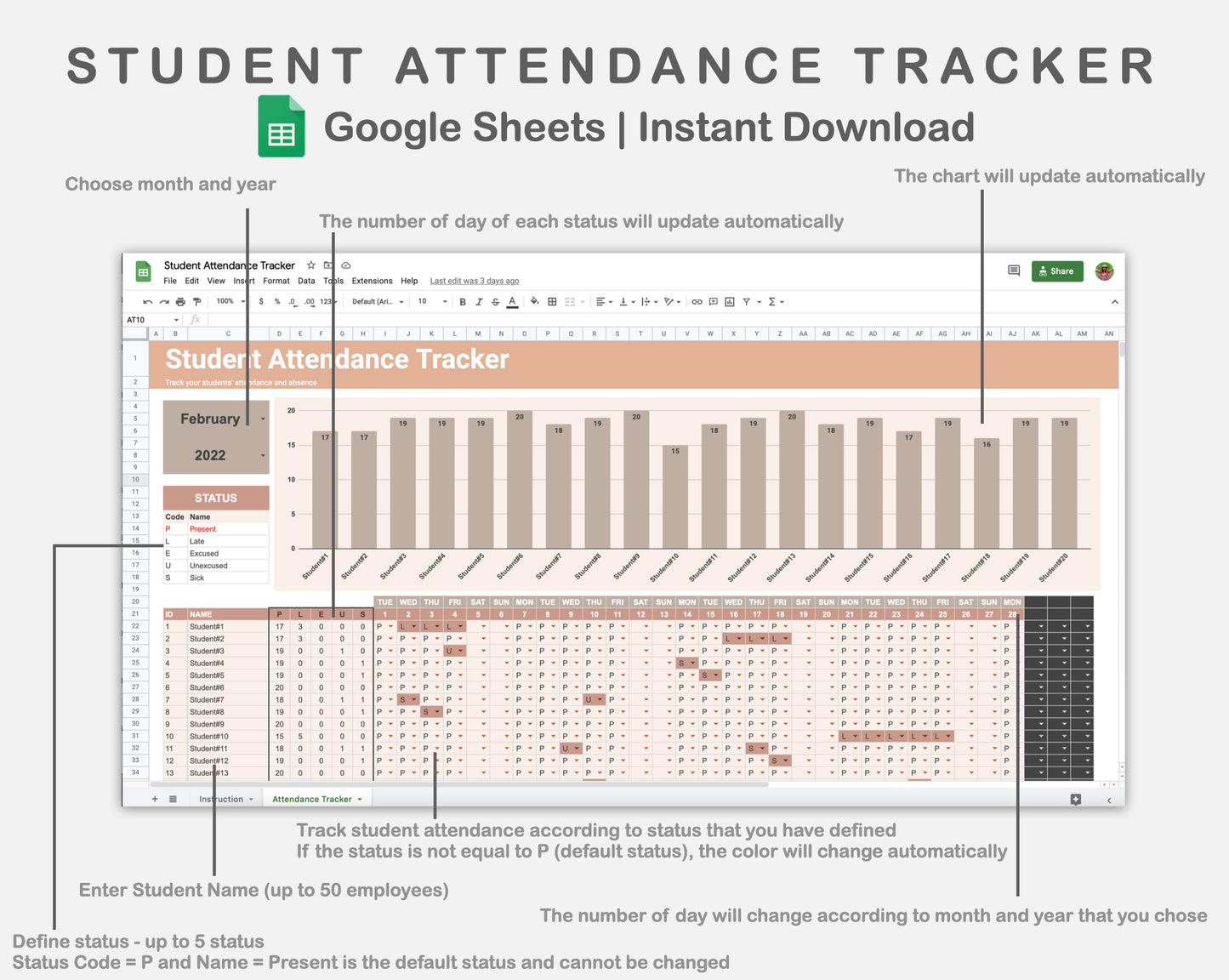 Google Sheets - Student Attendance Tracker - Neutral