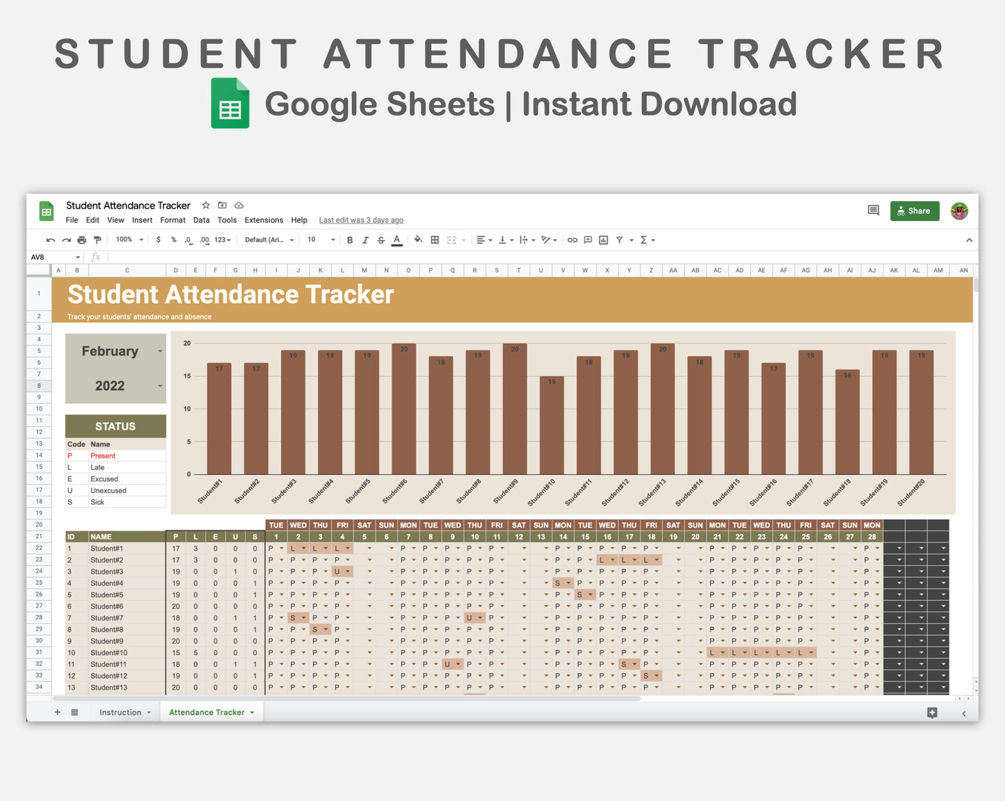 Google Sheets - Student Attendance Tracker - BOHO